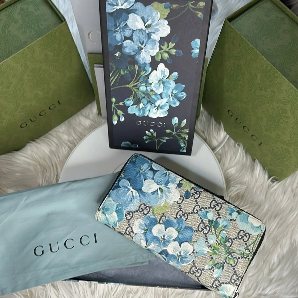 Gucci Supreme GG Monogram with Blue Floral Zippy Wallet - Made in Italy - NWT - Picture 14 of 17